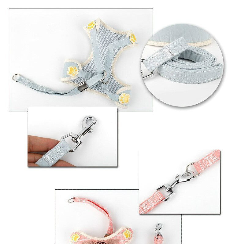 Nou tip de vestă de lesă pentru animale de companie pentru set de ham și lesă pentru cățeluș, guler de câine Kawaii pentru animale de companie Accesorii pentru pisici