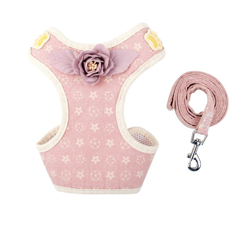 Nou tip de vestă de lesă pentru animale de companie pentru set de ham și lesă pentru cățeluș, guler de câine Kawaii pentru animale de companie Accesorii pentru pisici