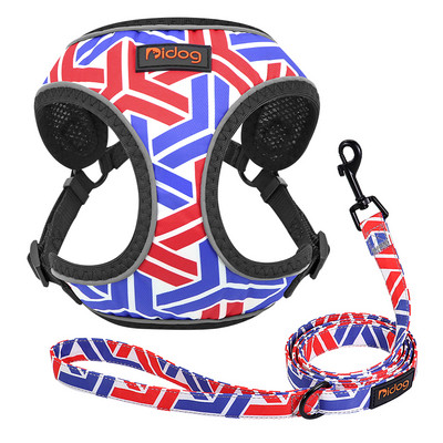 Ανακλαστικό σετ λουριών λουριών λουριών από νάιλον σκύλου Εκτύπωση γιλέκο με πλέγμα κατοικίδιων ζώων Ρυθμιζόμενο λουρί 5 ποδιών για μικρούς μεσαίους μεγάλους σκύλους Τσιουάουα