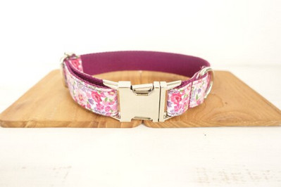 MUTTCO χειροποίητη γραβάτα γιακά κατοικίδιου THE PURPLE FLOWER φλοράλ γιακά και λουρί σκύλου σετ με παπιγιόν για δώρο κατοικίδιων 5 μεγεθών UDC049