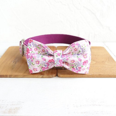 MUTTCO χειροποίητη γραβάτα γιακά κατοικίδιου THE PURPLE FLOWER φλοράλ γιακά και λουρί σκύλου σετ με παπιγιόν για δώρο κατοικίδιων 5 μεγεθών UDC049