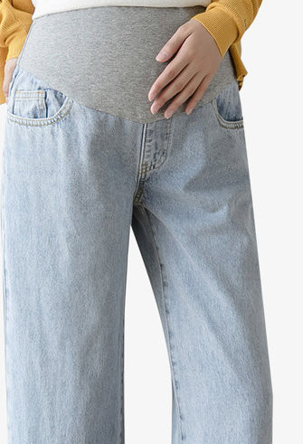 Γυναικείο φαρδύ τζιν παντελόνι με ψηλή μέση και τσέπη