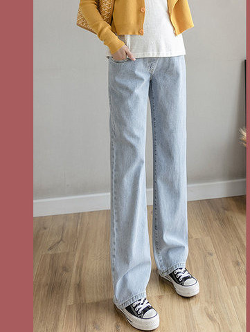 Blugi de damă cu picioare largi, cu talie înaltă și buzunar