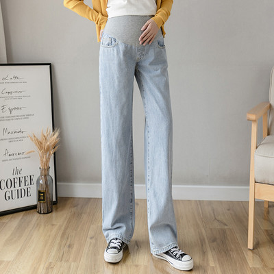 Blugi de damă cu picioare largi, cu talie înaltă și buzunar