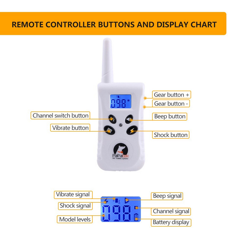 Ηλεκτρικά περιλαίμια εκπαίδευσης κατοικίδιων με κολάρο κατά του φλοιού σκύλων με τηλεχειριστήριο για σκύλους μικρού/μεσαίου μεγέθους Επαναφορτιζόμενα αδιάβροχα εύρους 550 yd