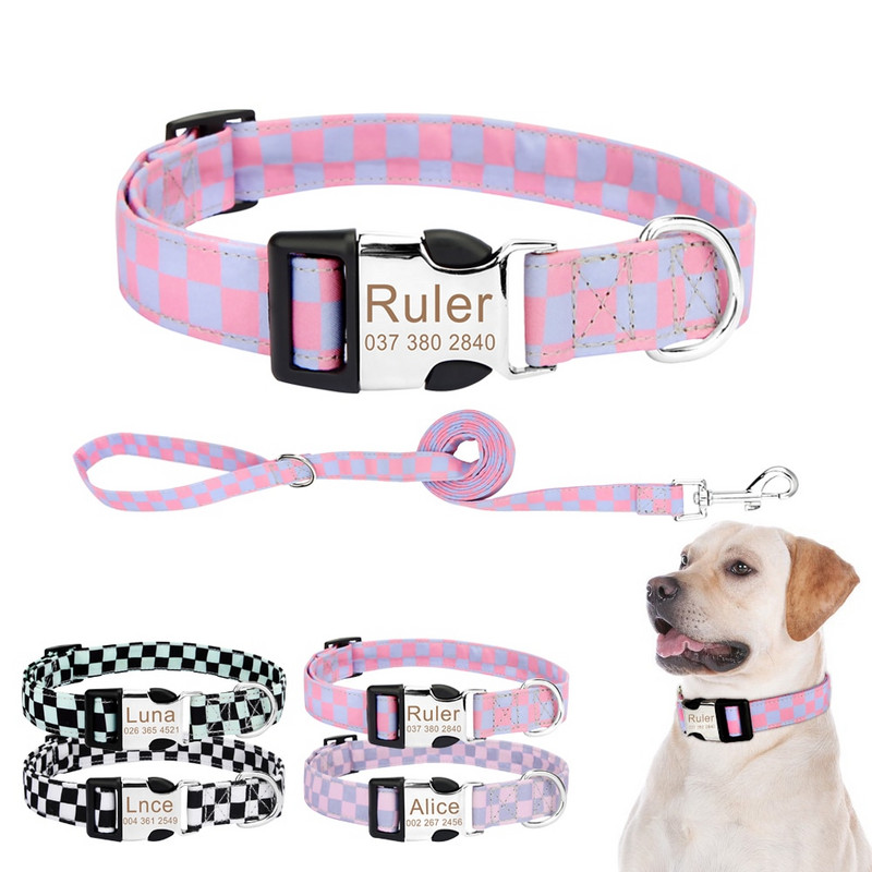 Koera kaelarihma ja jalutusrihma komplekt, pehme reguleeritav turvapandlaga koera kaelarihm, nimesildi ID sildi kaelarihmad suurtele keskmise suurusega väikestele koertele