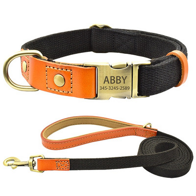 Προσωποποιημένο νάιλον κολάρο ονόματος σκύλου Προσαρμοσμένη χαραγμένη βαριά πόρπη από γνήσιο δέρμα σετ λουριών γιακά σκύλου για μικρό μεσαίο μεγάλο σκύλο
