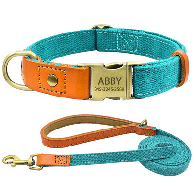 Προσωποποιημένο νάιλον κολάρο ονόματος σκύλου Προσαρμοσμένη χαραγμένη βαριά πόρπη από γνήσιο δέρμα σετ λουριών γιακά σκύλου για μικρό μεσαίο μεγάλο σκύλο