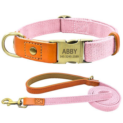 Προσωποποιημένο νάιλον κολάρο ονόματος σκύλου Προσαρμοσμένη χαραγμένη βαριά πόρπη από γνήσιο δέρμα σετ λουριών γιακά σκύλου για μικρό μεσαίο μεγάλο σκύλο