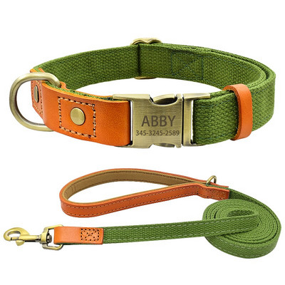 Προσωποποιημένο νάιλον κολάρο ονόματος σκύλου Προσαρμοσμένη χαραγμένη βαριά πόρπη από γνήσιο δέρμα σετ λουριών γιακά σκύλου για μικρό μεσαίο μεγάλο σκύλο