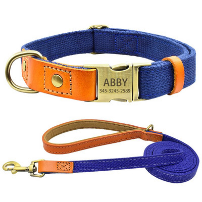 Προσωποποιημένο νάιλον κολάρο ονόματος σκύλου Προσαρμοσμένη χαραγμένη βαριά πόρπη από γνήσιο δέρμα σετ λουριών γιακά σκύλου για μικρό μεσαίο μεγάλο σκύλο