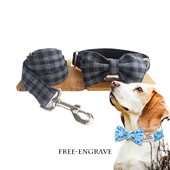 Αναπνεύσιμο ύφασμα γκρι πλέγμα σκυλιά Πολύχρωμα πανέμορφα γιακά κατοικίδιων ζώων Σχοινί έλξης Τόξο προσαρμοσμένο όνομα χαραγμένο πολλά είδη