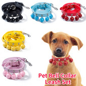 1 set de animale de companie drăguț guler clopoțel lesă set pisică guler reglabil colier cățeluș câini mici guler PU lese curea de plumb