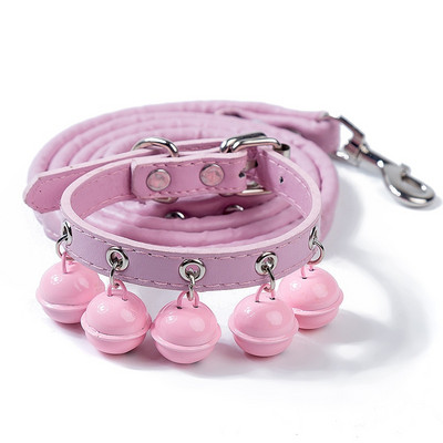 1 set de animale de companie drăguț guler clopoțel lesă set pisică guler reglabil colier cățeluș câini mici guler PU lese curea de plumb