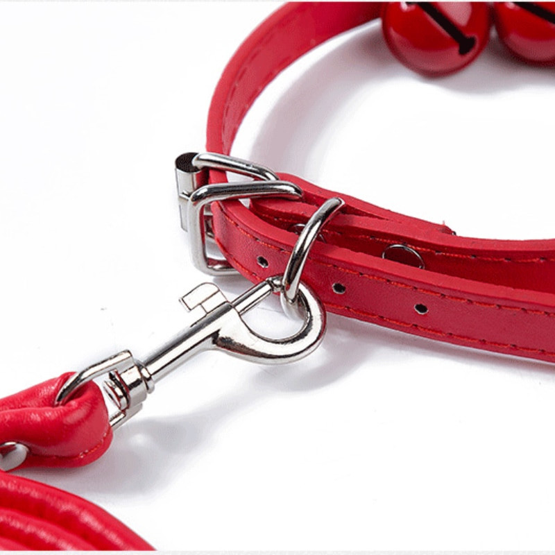 1 set de animale de companie drăguț guler clopoțel lesă set pisică guler reglabil colier cățeluș câini mici guler PU lese curea de plumb