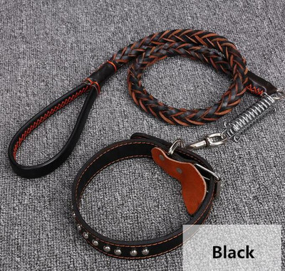 Seturi de lesă pentru guleră durabilă pentru câini Lant original din piele de vacă pentru animale de companie, 4 culori, cureaua pentru gât pentru câini mici/medii/mari Satsuma