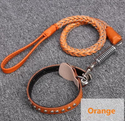 Seturi de lesă pentru guleră durabilă pentru câini Lant original din piele de vacă pentru animale de companie, 4 culori, cureaua pentru gât pentru câini mici/medii/mari Satsuma