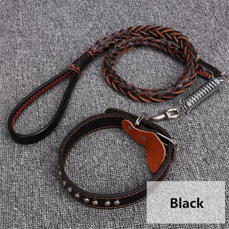 Seturi de lesă pentru guleră durabilă pentru câini Lant original din piele de vacă pentru animale de companie, 4 culori, cureaua pentru gât pentru câini mici/medii/mari Satsuma