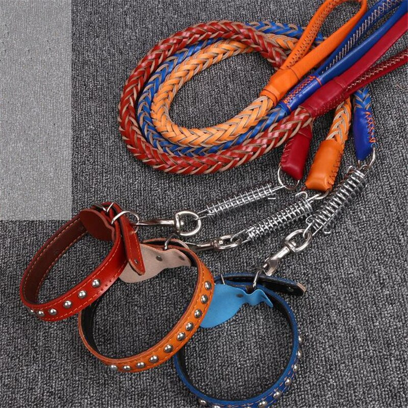 Seturi de lesă pentru guleră durabilă pentru câini Lant original din piele de vacă pentru animale de companie, 4 culori, cureaua pentru gât pentru câini mici/medii/mari Satsuma