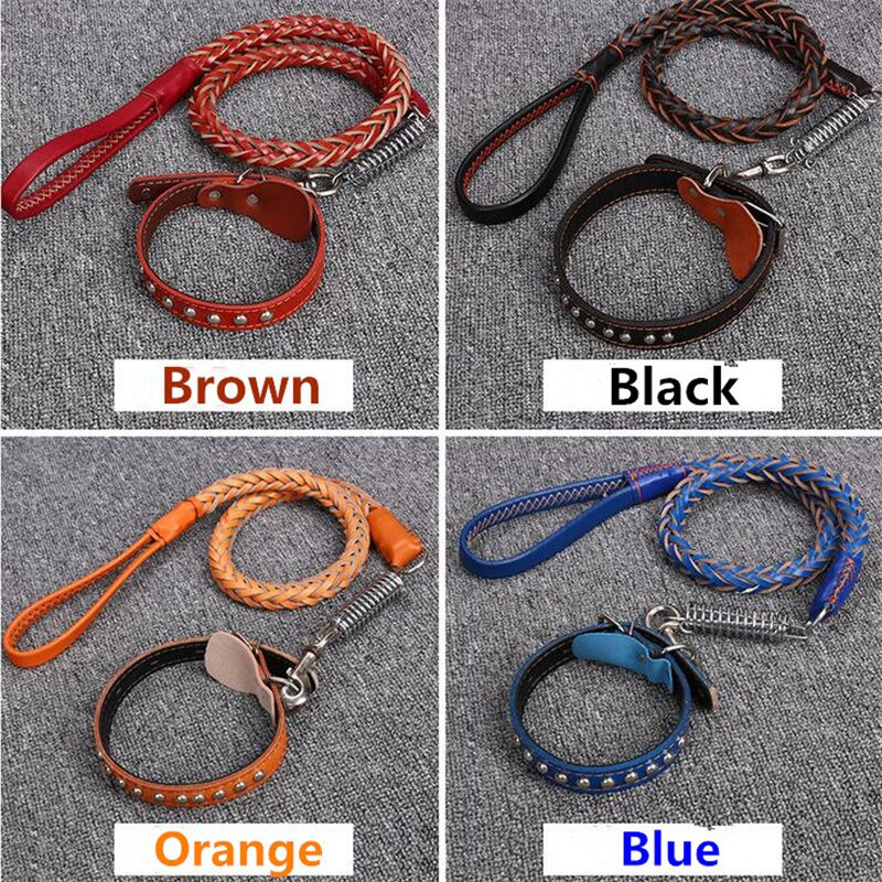 Seturi de lesă pentru guleră durabilă pentru câini Lant original din piele de vacă pentru animale de companie, 4 culori, cureaua pentru gât pentru câini mici/medii/mari Satsuma