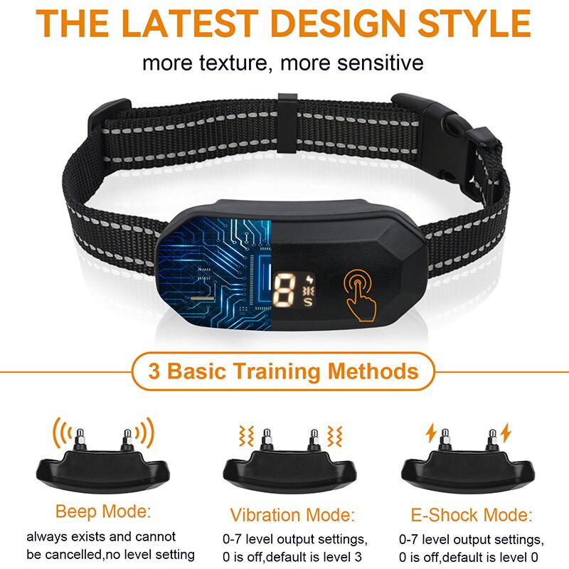 Περιλαίμιο σκύλου Anti Bark IPX7 Ηλεκτρικό σοκ Δόνηση Beep No Barking Dogs κολάρο αυτόματης εκπαίδευσης Επαναφορτιζόμενο σκυλί Ηλεκτρικό σοκ