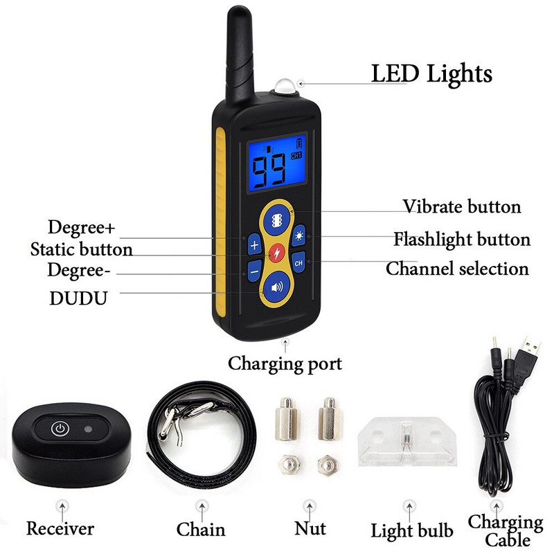 Ultraheli koerte treenimise kaelarihm haukumisvastane elektrišokk, range lemmikloomatreeningu varustus 800M elektrišoki kaelarihm koertele