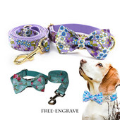 Flori violete Piont Câini Colorat Minunat Animal de companie Respirabil Guler de frânghie de tracțiune Arc Nume personalizat Gravare