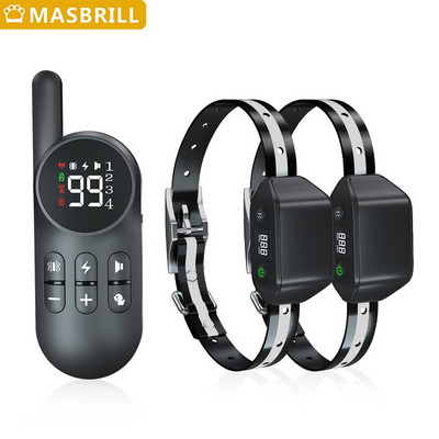 MASBRILL Dog Training Collar Electric Shocker Light IPX7 Waterproof Rechargeable Pet Anti Bark Control Collar аксесоари за кучета