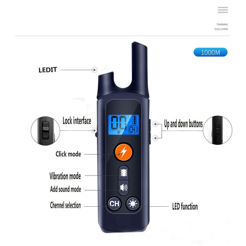 Για 2 σκύλους 1000M αδιάβροχο κολάρο ηλεκτρικού χτυπήματος Επαναφορτιζόμενη συσκευή κατά του γαβγίσματος πολλαπλών λειτουργιών