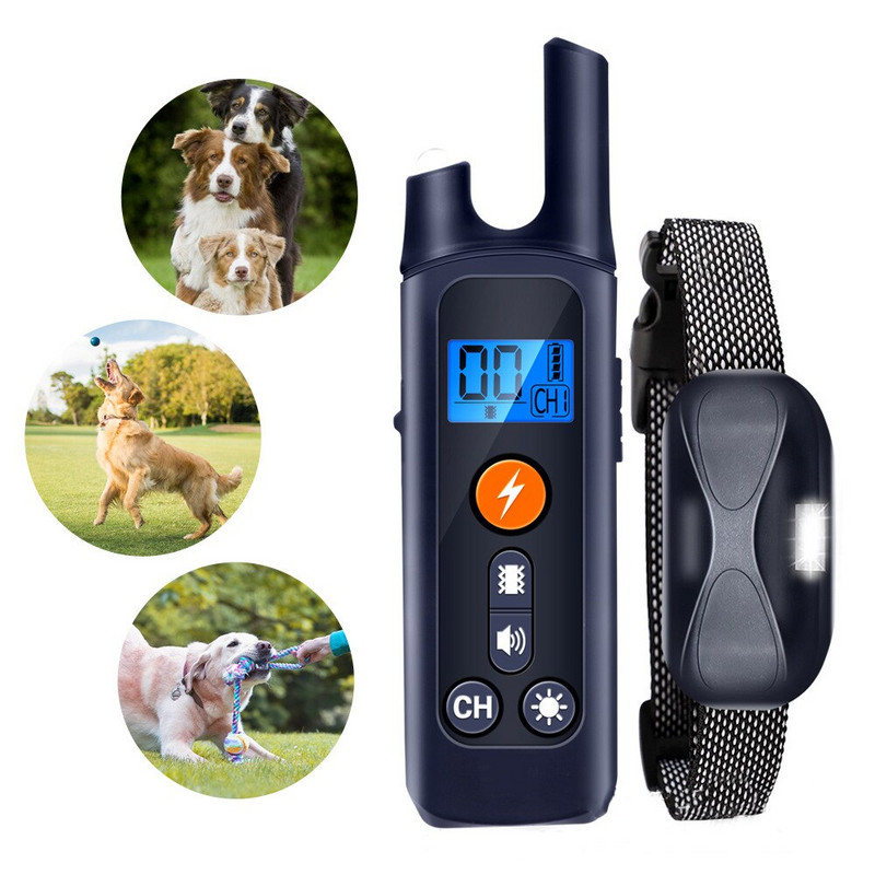 Kaugjuhtimispuldiga koerte šokikaelarihm, elektriline treeningkaelarihm koertele, laetav veekindel koerte treenimisrihm 3 režiimiga