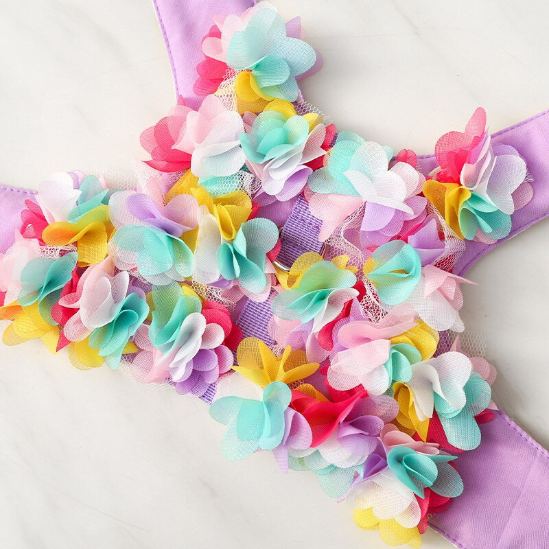 Mielas naminių šunų petnešų ir pavadėlių rinkinys mažiems vidutinio dydžio šunims petnešėlių liemenė, reguliuojama nėriniuota gėlėmis marginta šuniuko suknelė vaikščioti