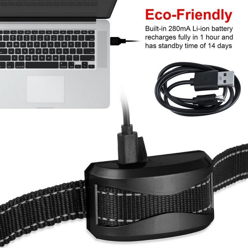 No Shock Dog Anti Bark Collar Αβλαβές Αδιάβροχο επαναφορτιζόμενο ήχο Δόνηση Εκπαίδευση σκυλιών για κατοικίδιο Περιλαίμιο Bark Stop