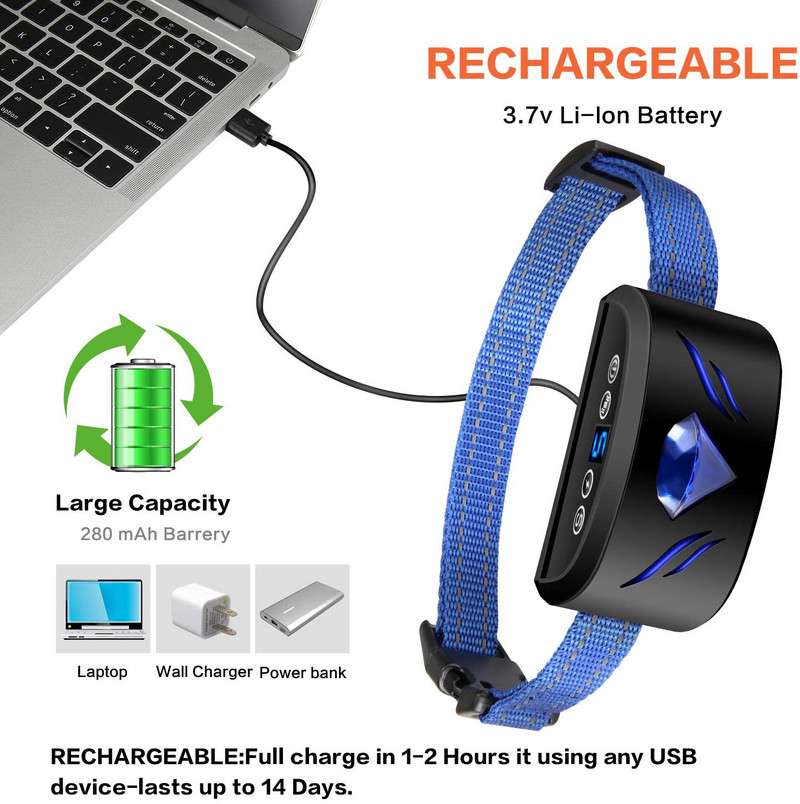 Zgarda pentru câini, reîncărcabilă, anti-latrat, pentru dresaj, zgarda reflectorizantă pentru câini mici, mijlocii mari