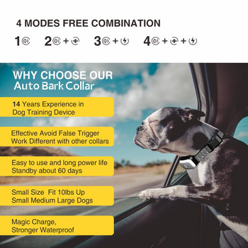 Small Dog Auto Bark Collar Rechargeable Dog Training Electric Collar Anti No Bark Control for Puppy Dog with Shock Mode