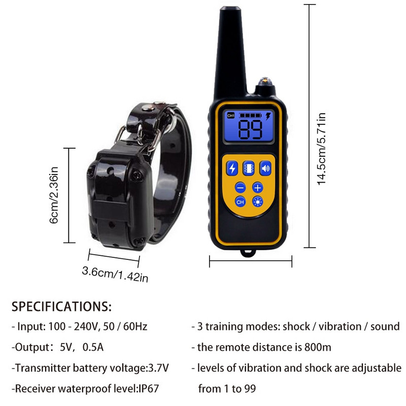 880 800M lemmikloomakoerte koolitus elektrišoki kaelarihm koertele IP7 sukeldumise veekindel kaugjuhtimispult koera seadme laadimise LCD ekraan