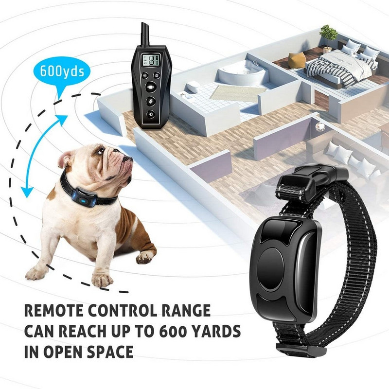 IPX7 Αδιάβροχο επαναφορτιζόμενο απομακρυσμένο κολάρο εκπαίδευσης σκύλων κατοικίδιων ζώων Beep Vibration Shock E Collar Dog Trainer για 2 σκύλους