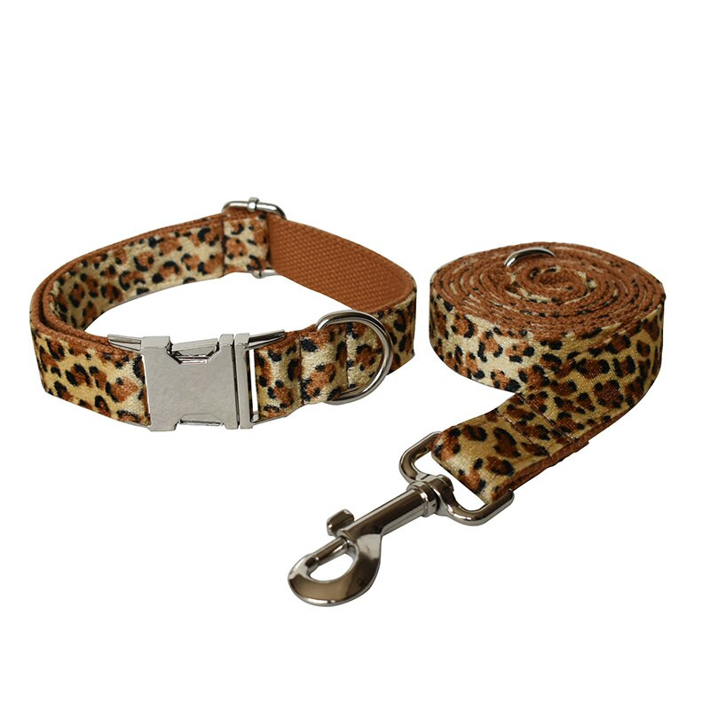 Guler de câine de culoare leopard, personalizat, gravat, nume de identificare, nailon reflectorizant, personalizat, set de lesă pentru zgarda de câine ID Nume Etichetă număr de telefon