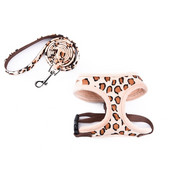 Accesoriu drăguț pentru animale de companie Ham moale pentru animale de companie + lesă pentru animale de companie, leopard, ham reglabil, pentru cățeluș, câine, pisică, accesorii pentru animale de companie