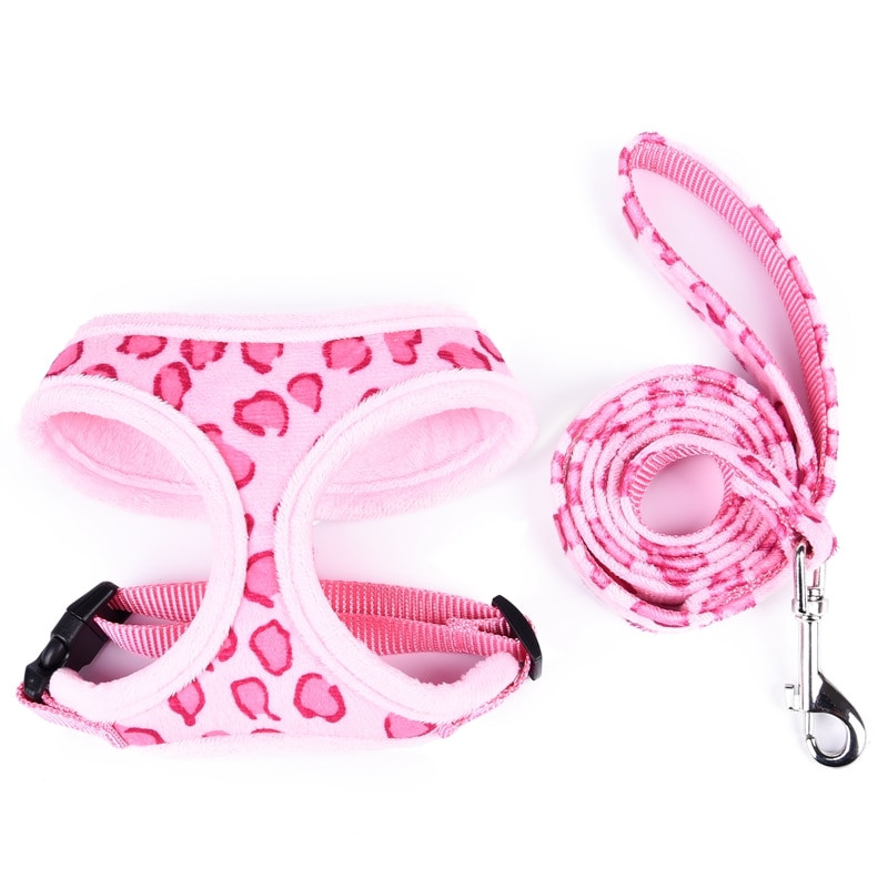 Accesoriu drăguț pentru animale de companie Ham moale pentru animale de companie + lesă pentru animale de companie, leopard, ham reglabil, pentru cățeluș, câine, pisică, accesorii pentru animale de companie