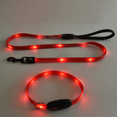 Ohutus Led Flash koeraplii nailon koerarihm Led Glow koera kaelarihm kutsika kaelarihm ja jalutusrihma komplekt USB laetav helendav kaelarihm koerale