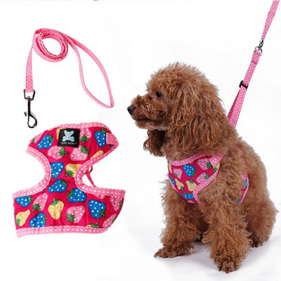 Ham pentru cățeluș pentru câini, model căpșuni, moale, respirabil, pentru buldog francez, seturi de lesă pentru pisici, câini mici SL