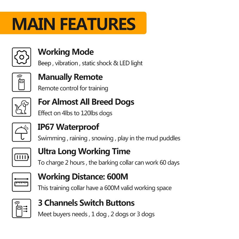 Zgardă electrică de dresaj pentru câini cu telecomandă Zgarda electrică de dresaj pentru câini de companie cu telecomandă Raza de acțiune de 1100 de metri, impermeabilă, reîncărcabilă
