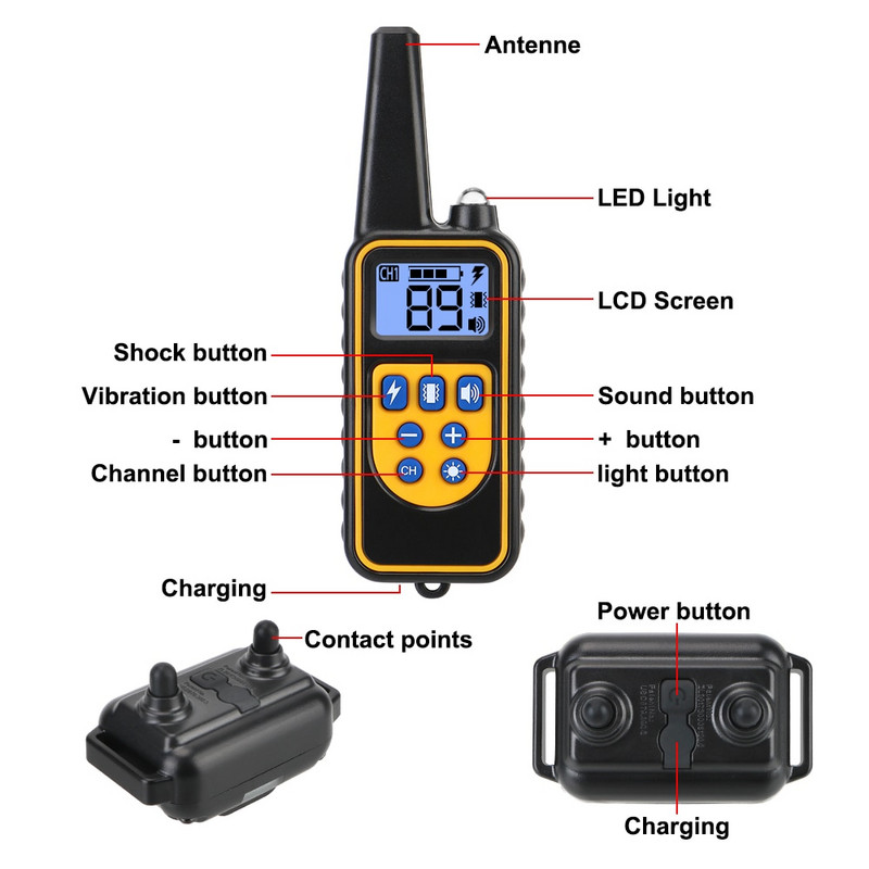 HOOMIN Τηλεχειριστήριο με οθόνη LCD Προϊόντα κατοικίδιων ζώων IP67 Αδιάβροχο Ηλεκτρικό Επαναφορτιζόμενο Κολάρο Εκπαίδευσης Σκύλων 800m