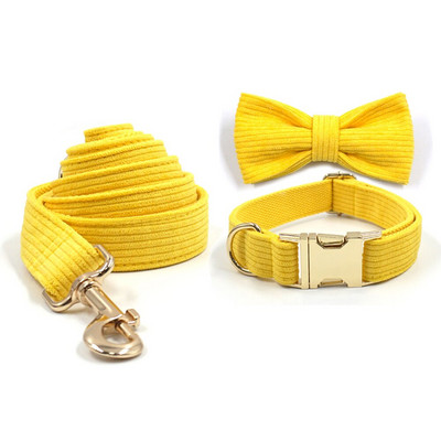 Κίτρινο Κοτλέ εξατομικευμένο λουρί για μικρά σκυλιά Πολυτελείς χρυσές πόρπες Ρυθμιζόμενο κολάρο σκύλου με λουρί με λουρί Shitzu