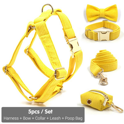 Κίτρινο Κοτλέ εξατομικευμένο λουρί για μικρά σκυλιά Πολυτελείς χρυσές πόρπες Ρυθμιζόμενο κολάρο σκύλου με λουρί με λουρί Shitzu