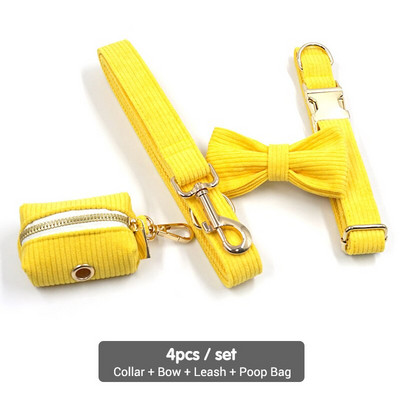 Κίτρινο Κοτλέ εξατομικευμένο λουρί για μικρά σκυλιά Πολυτελείς χρυσές πόρπες Ρυθμιζόμενο κολάρο σκύλου με λουρί με λουρί Shitzu