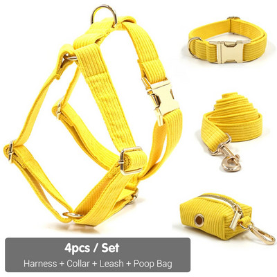 Κίτρινο Κοτλέ εξατομικευμένο λουρί για μικρά σκυλιά Πολυτελείς χρυσές πόρπες Ρυθμιζόμενο κολάρο σκύλου με λουρί με λουρί Shitzu