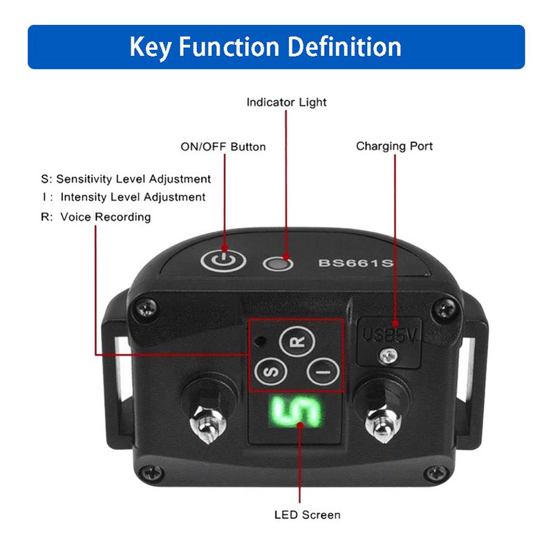 Tasuta kohaletoimetamine, salvestav hääl koera haukumise kaelarihm – 5-tasemeline staatilise põrutusega haukumiskontrolli kaelarihm, vihmakindel ja laetav BS661S