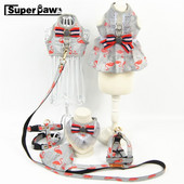 Μόδα λουρί για σκύλο κατοικίδιων ζώων Φόρεμα Flamingo Σετ λουρί μπαντάνας Small Medium Dogs Yorkie Chihuahua Pomeranian Ρούχα AML27