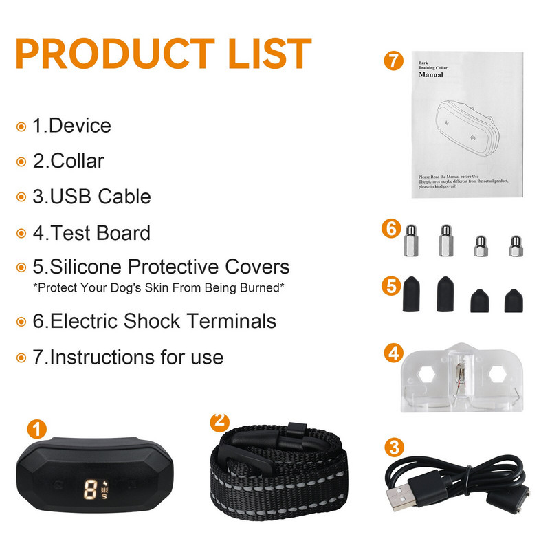 Guler anti-latrat cu ecran tactil inteligent Guler anti-latrat pentru câini Guler de antrenament anti-latrat reîncărcabil cu 7 sensibilități reglabile